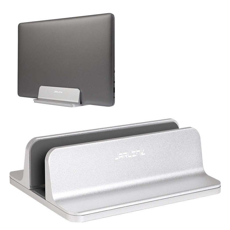 JARLINK Vertical Laptop Stand, Aluminum Laptop Holder Desktop Stand with Adjustable Dock Size (up to 17.3 inches) Compatible with All MacBook/Surface/Dell/Gaming Laptops (Silver) - Image 1